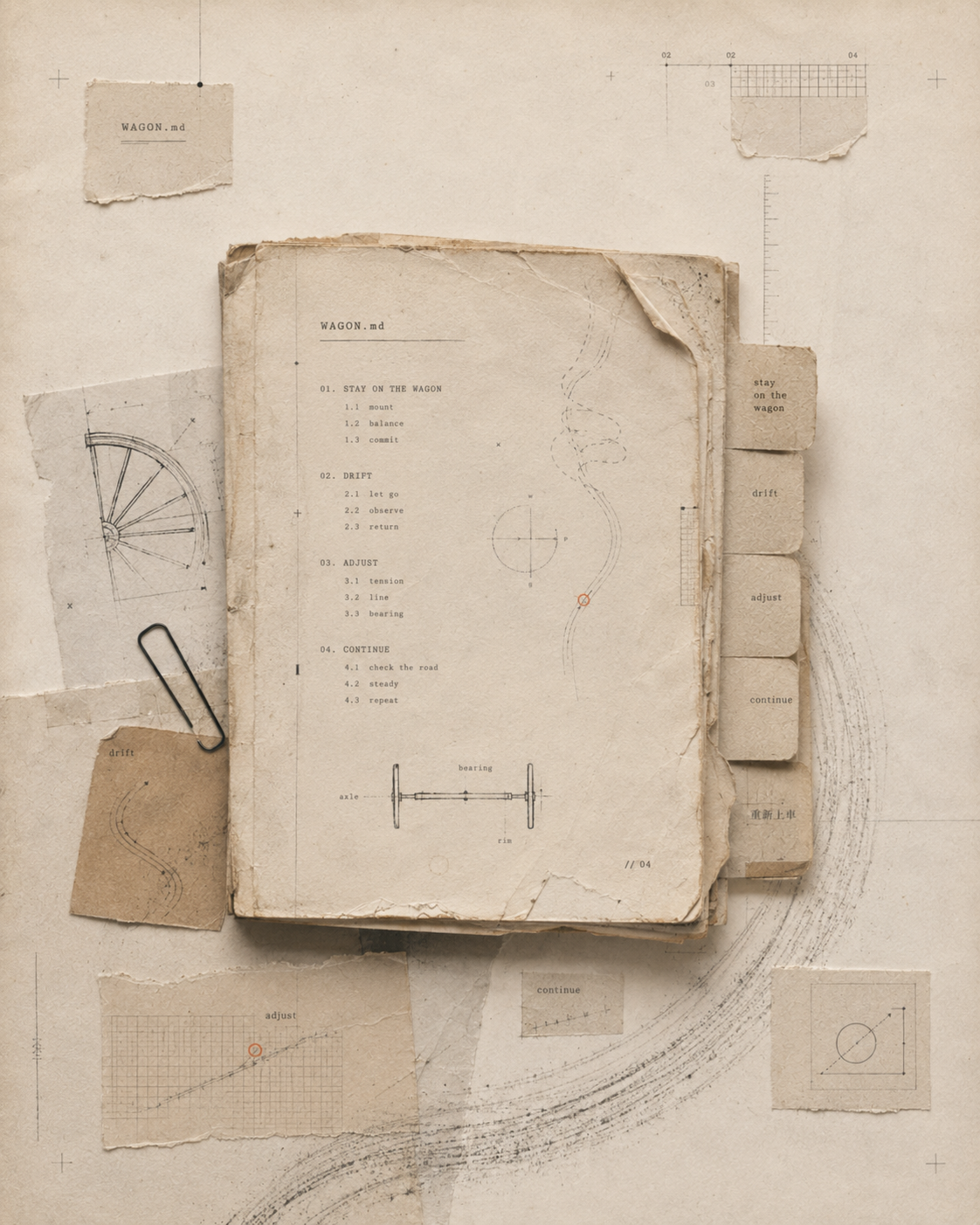 Editorial collage of the WAGON.md manual